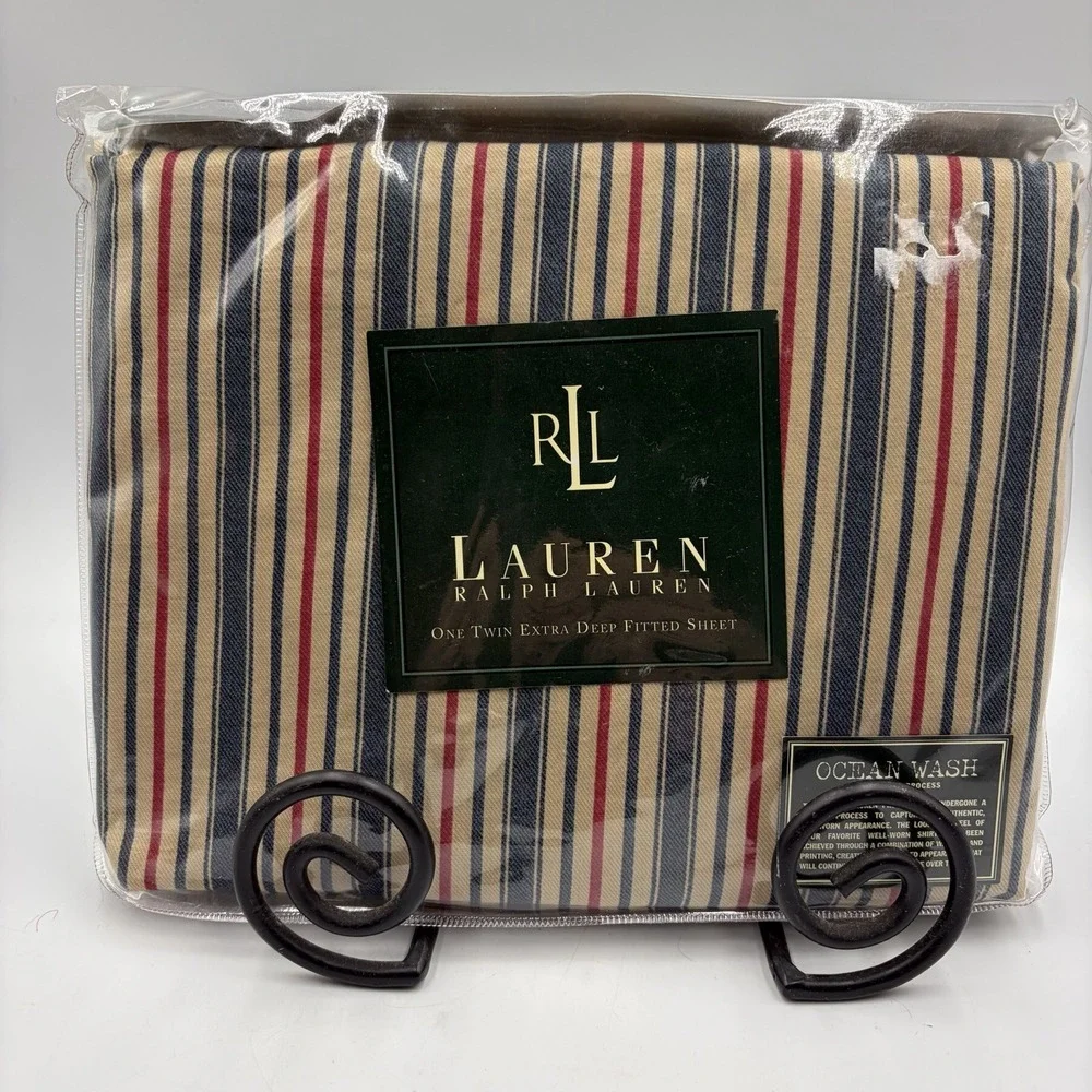 Ralph Lauren‎ Chadwick Stripe Twin Fitted Sheet New Rare Red Blue Stripe NOS